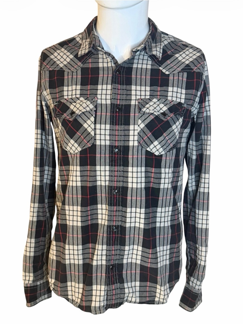 Aeropostale Black, White & Red Plaid Men's Button-Down Shirt